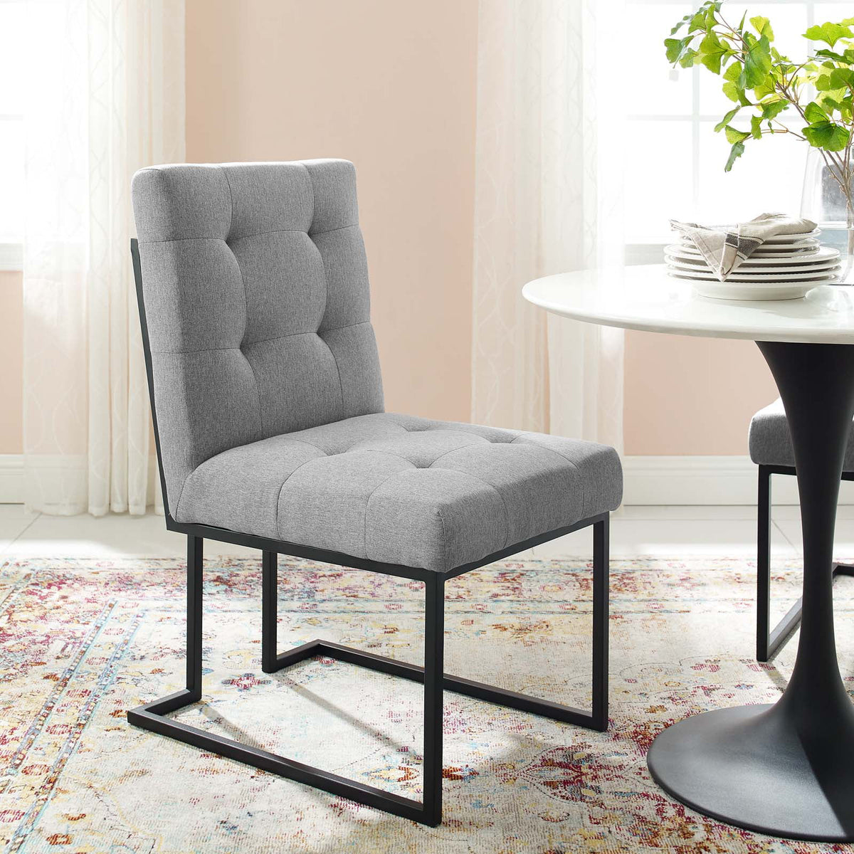 Black Grey Fabric Metal Dining Chair I50383