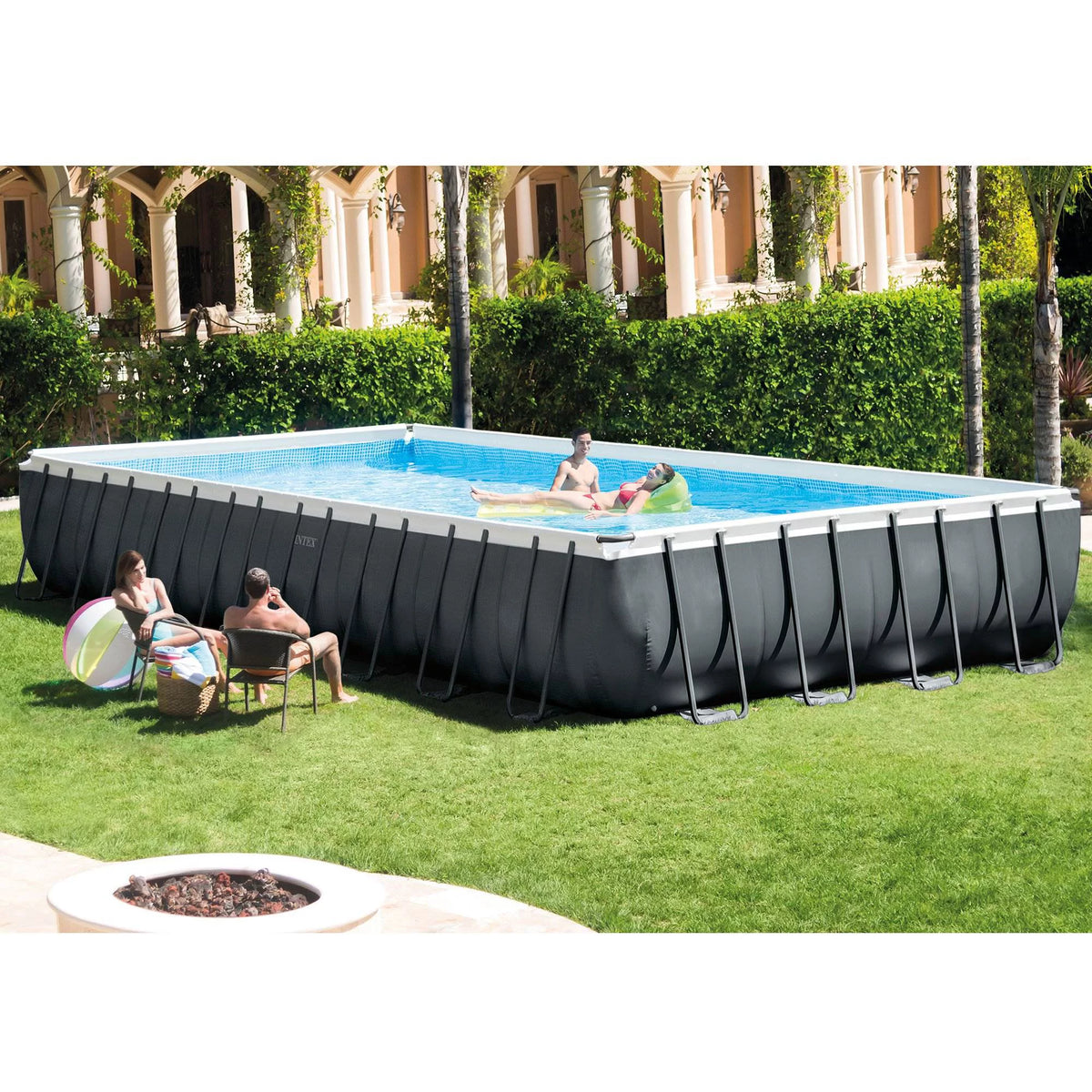 24ft x 12ft x 52in Rectangular Pool, Floats (2 Pack) & Cooler Y624