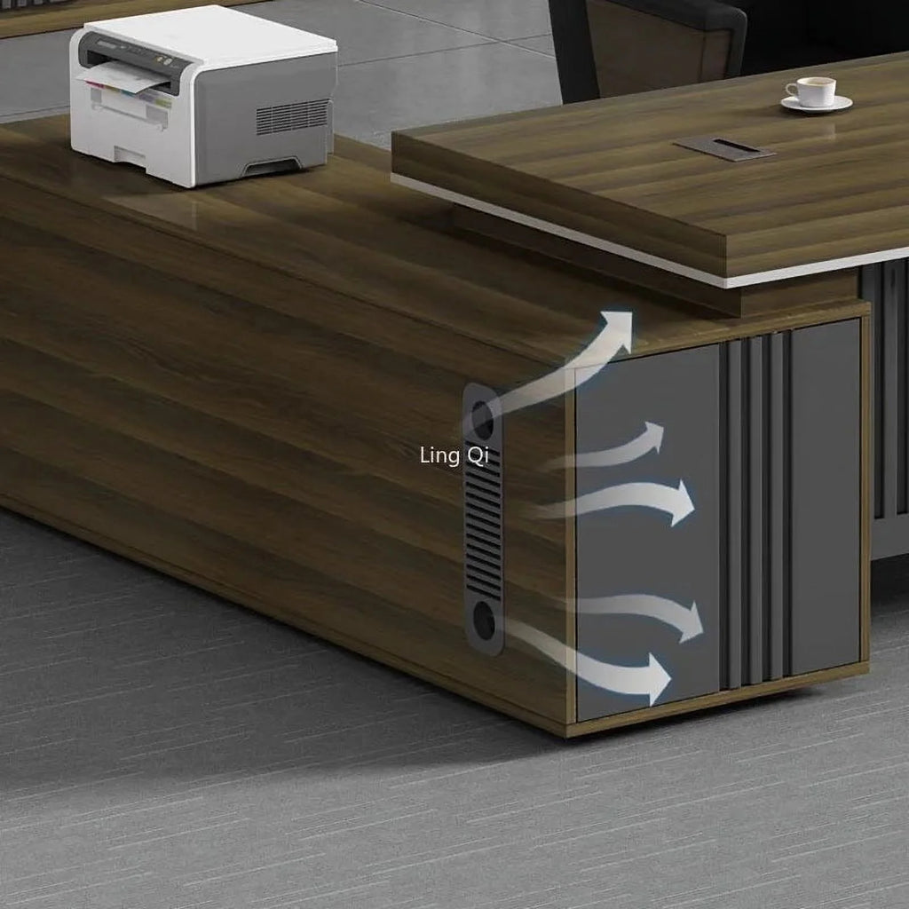 L Shaped Dark Wood Office Desk P7837