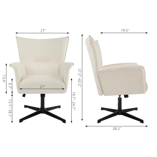 No Wheels Linen Fabric Swivel High-Back Accent Chair with Metal Legs C736799
