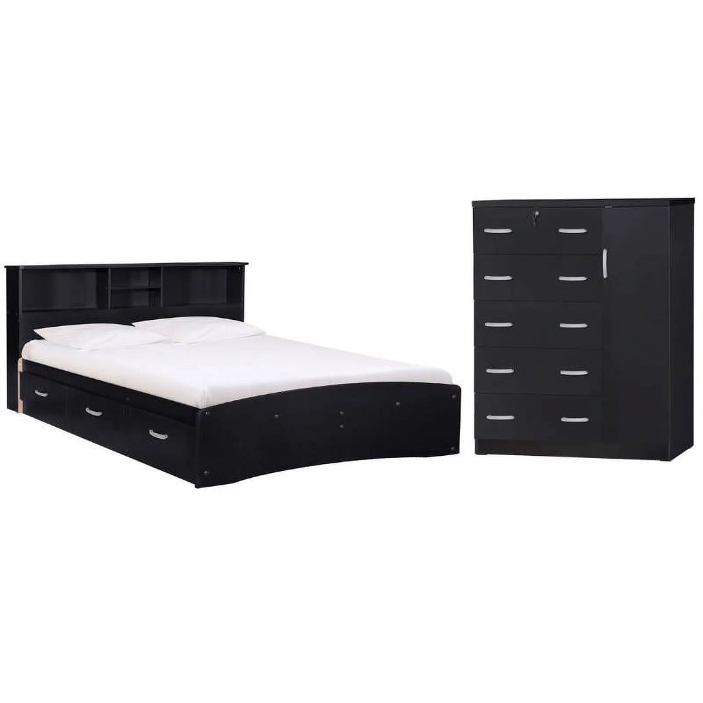 Queen Captains Bed & 5-Drawer Tall Chest Wardrobe B3801