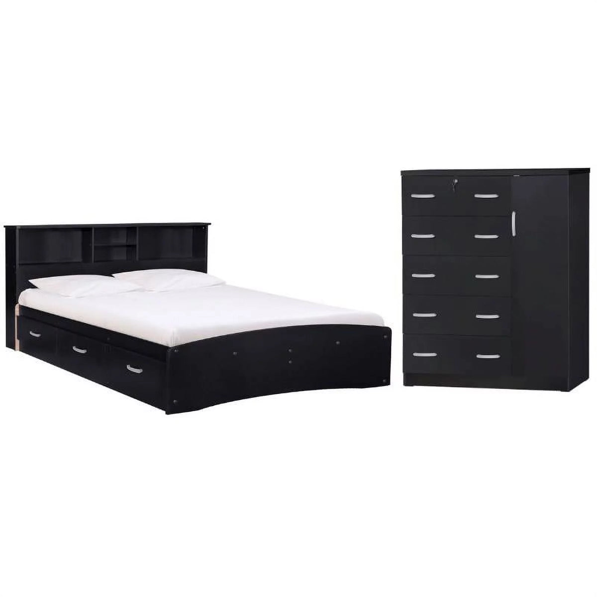 Queen Captains Bed & 5-Drawer Tall Chest Wardrobe B3801