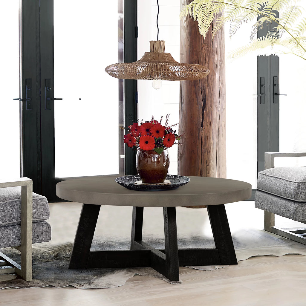 Modern Acacia Wood & Concrete Top Coffee Table N36756