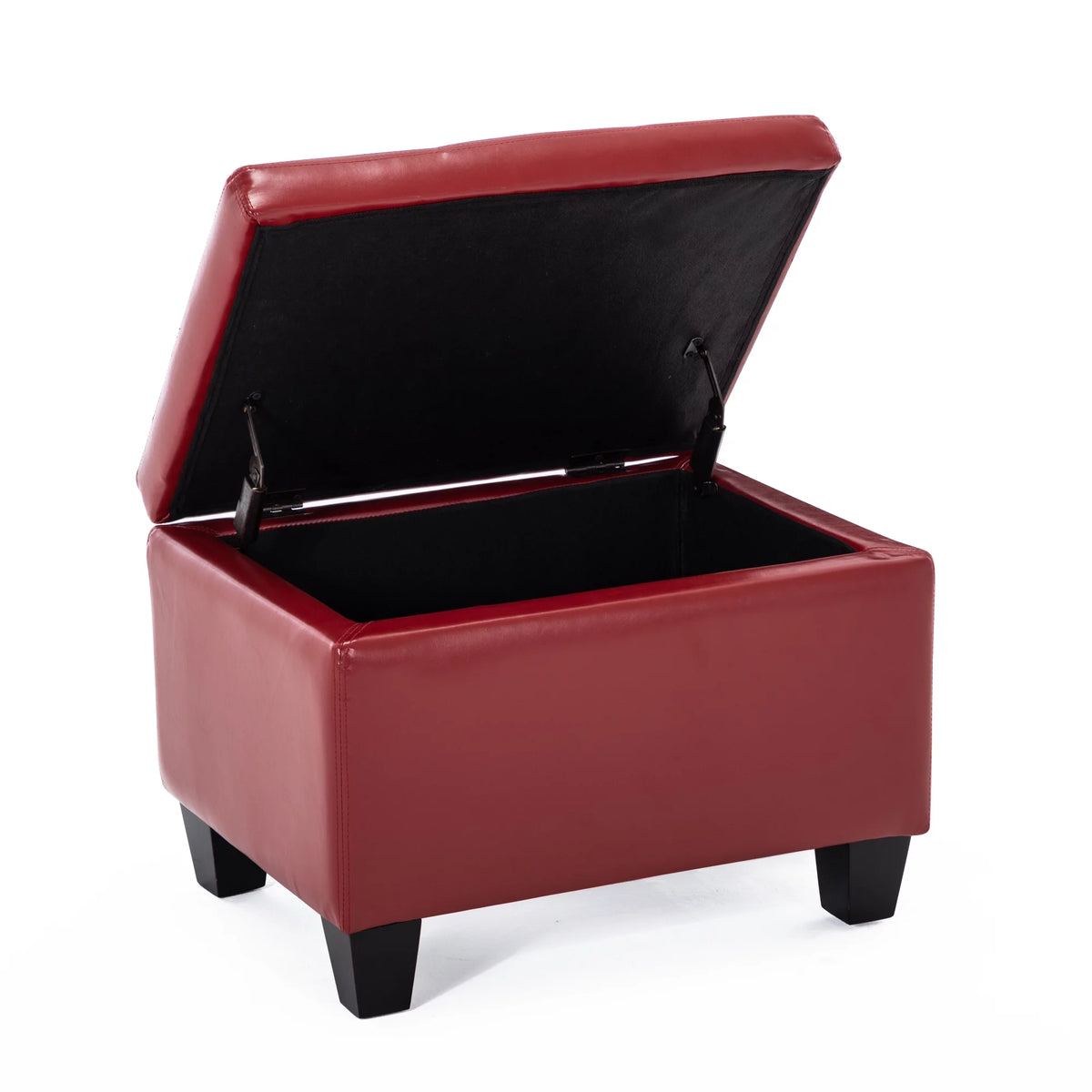 Red Faux Leather Tufted Storage Ottoman X89016