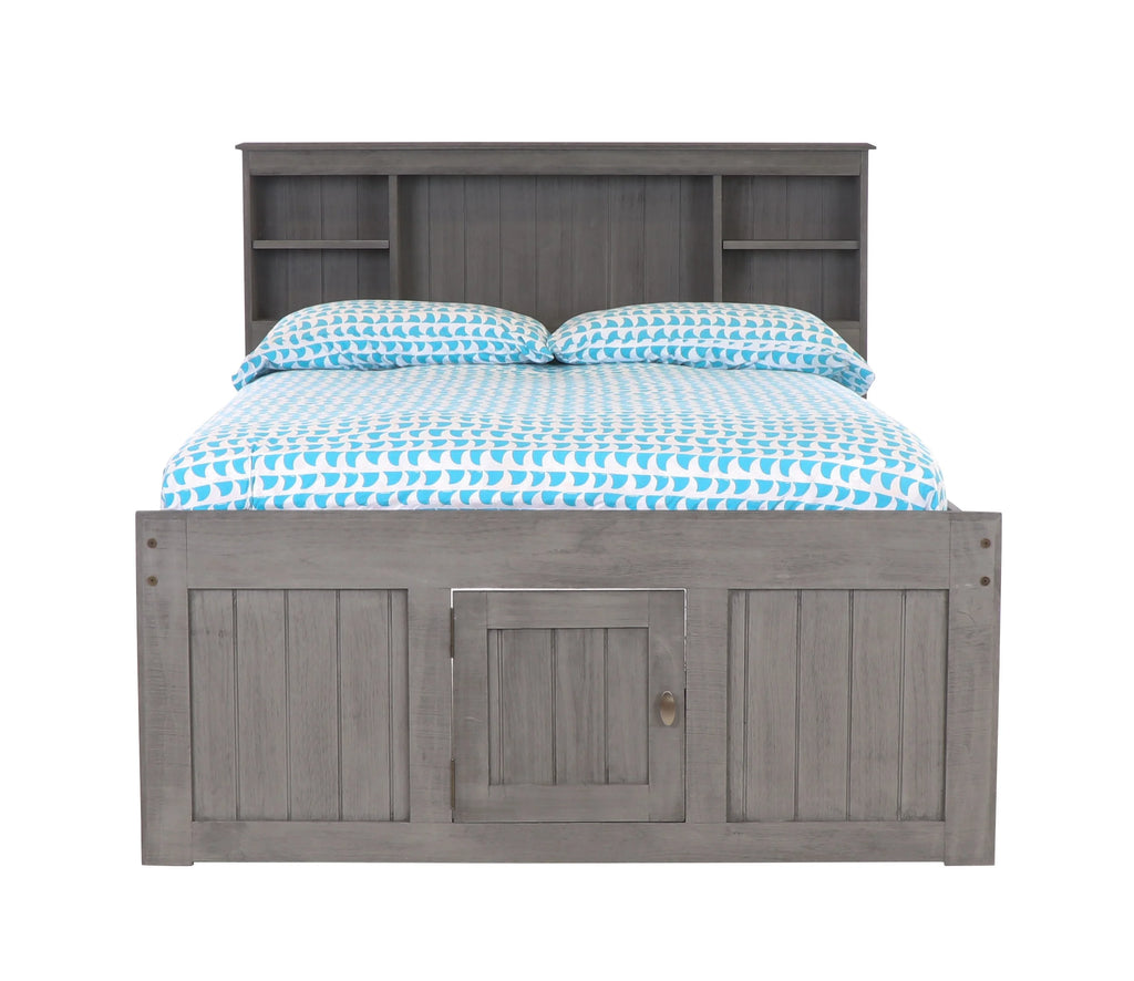 Charcoal Gray Solid Pine Full Captains Bookcase Bed with 3 Drawers and Twin Trundle I352