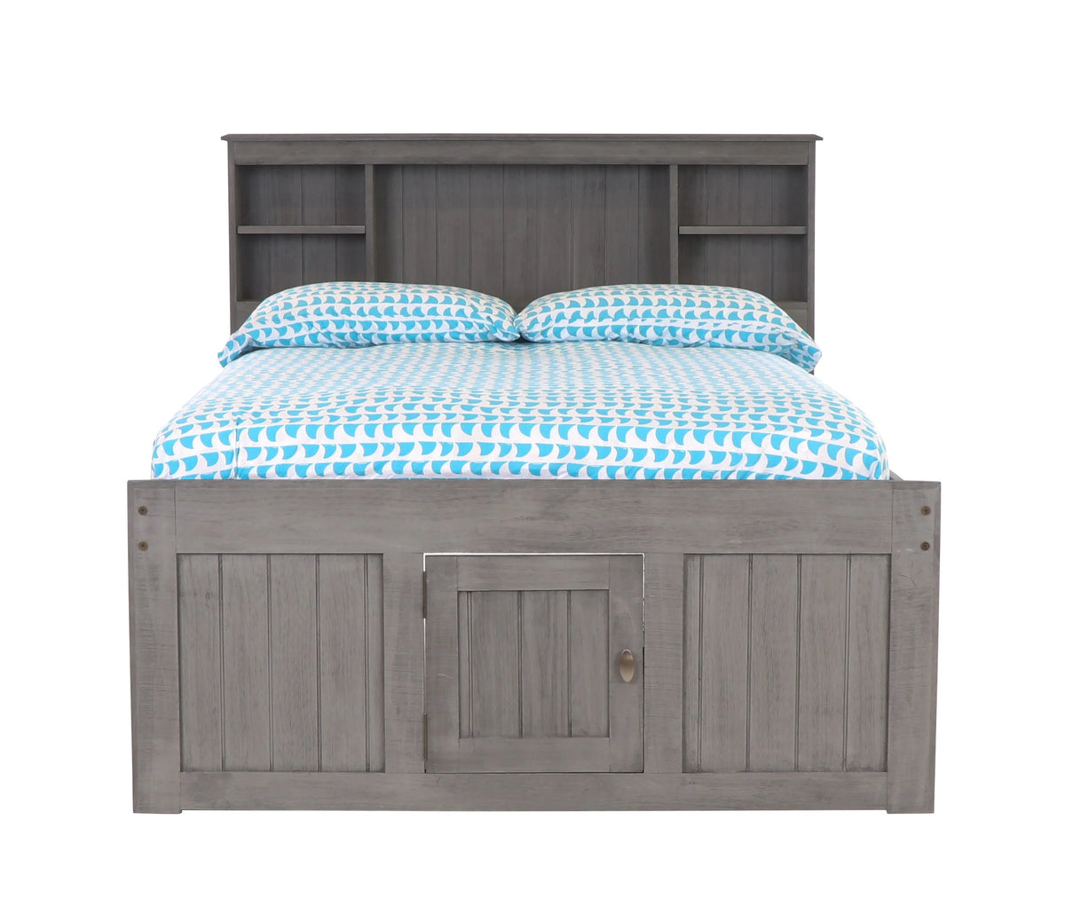 Charcoal Gray Solid Pine Full Captains Bookcase Bed with 3 Drawers and Twin Trundle I352