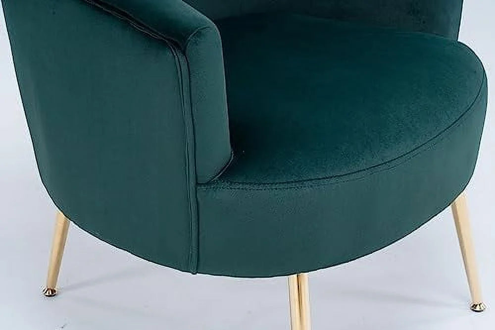 Dark Green Velvet Barrel Accent Chair with Gold Metal Legs O214509