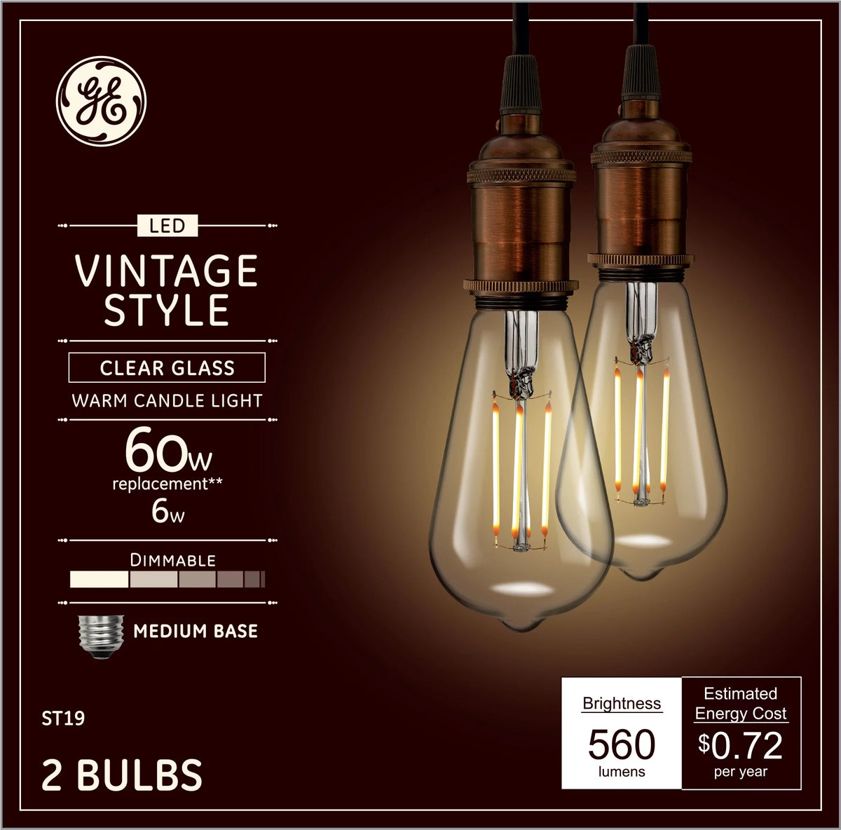 Vintage Style LED Edison Light Bulbs, Clear Glass, 2pk P7976