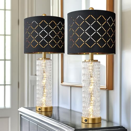 Modern Table Lamps Set of 2 Gold with Crystal Nightlight S626625