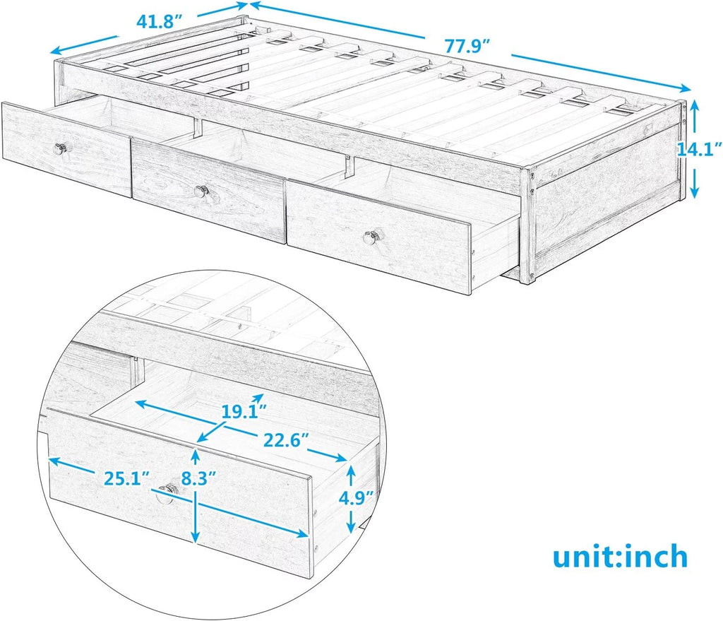 Wood Storage Bed with 3 Drawers M7055