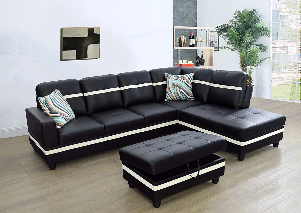 103.5'' Leather Sleeper Sectional with Storage Ottoman R635435