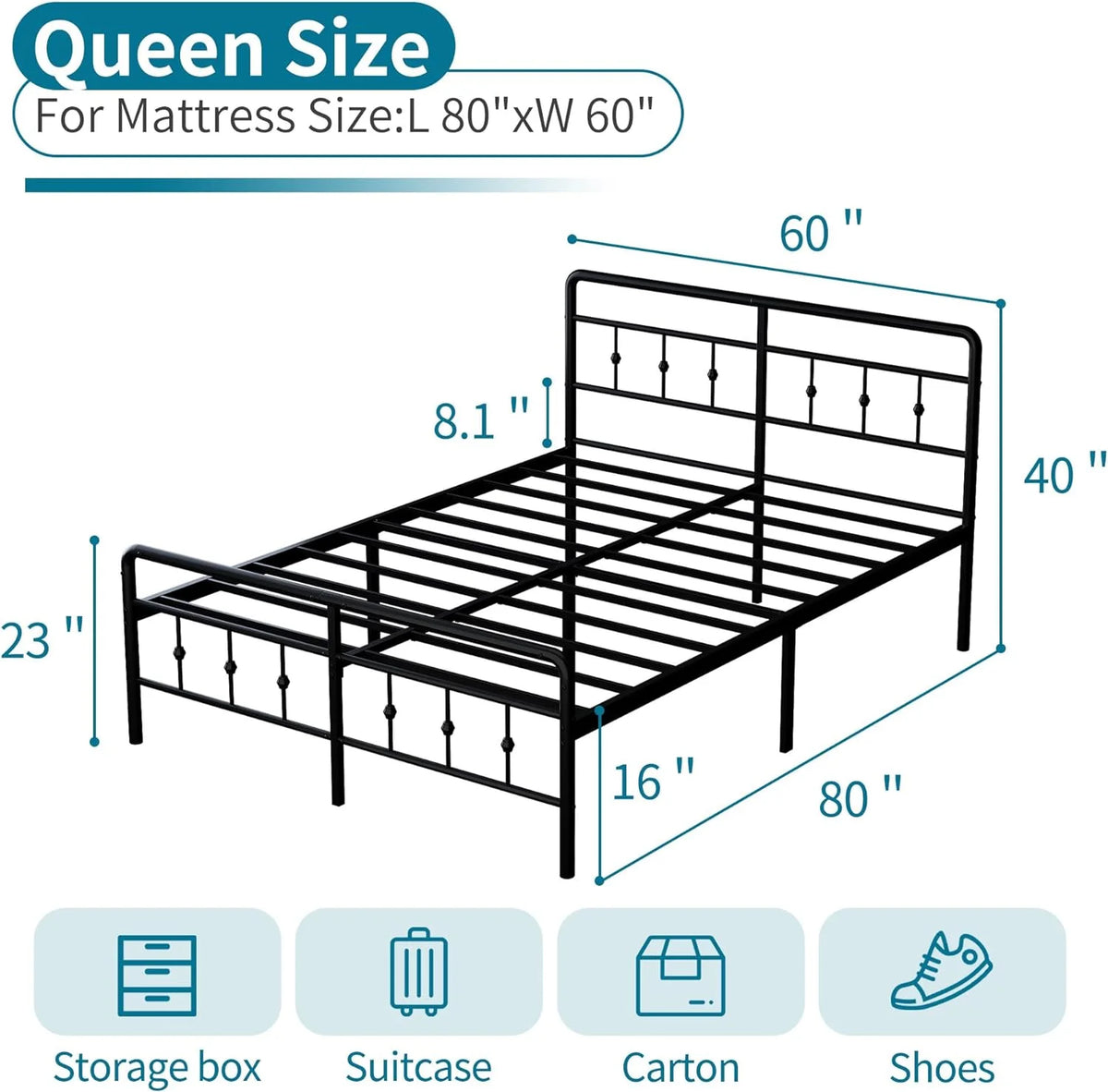 Queen Metal Platform Bed Frame with Headboard and Footboard U53109
