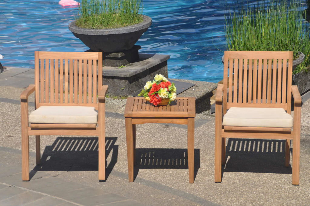 Teak 3 Pc Dining Set with Side Table and 2 Stacking Arm Chairs J98175