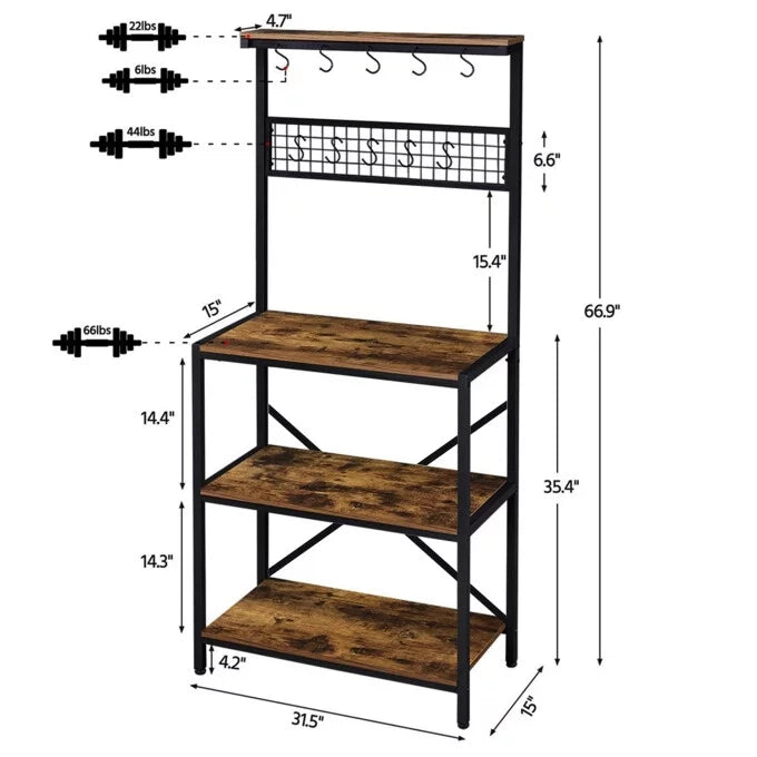 Baker's Rack Kitchen Island with Hooks Microwave Stand Y302706