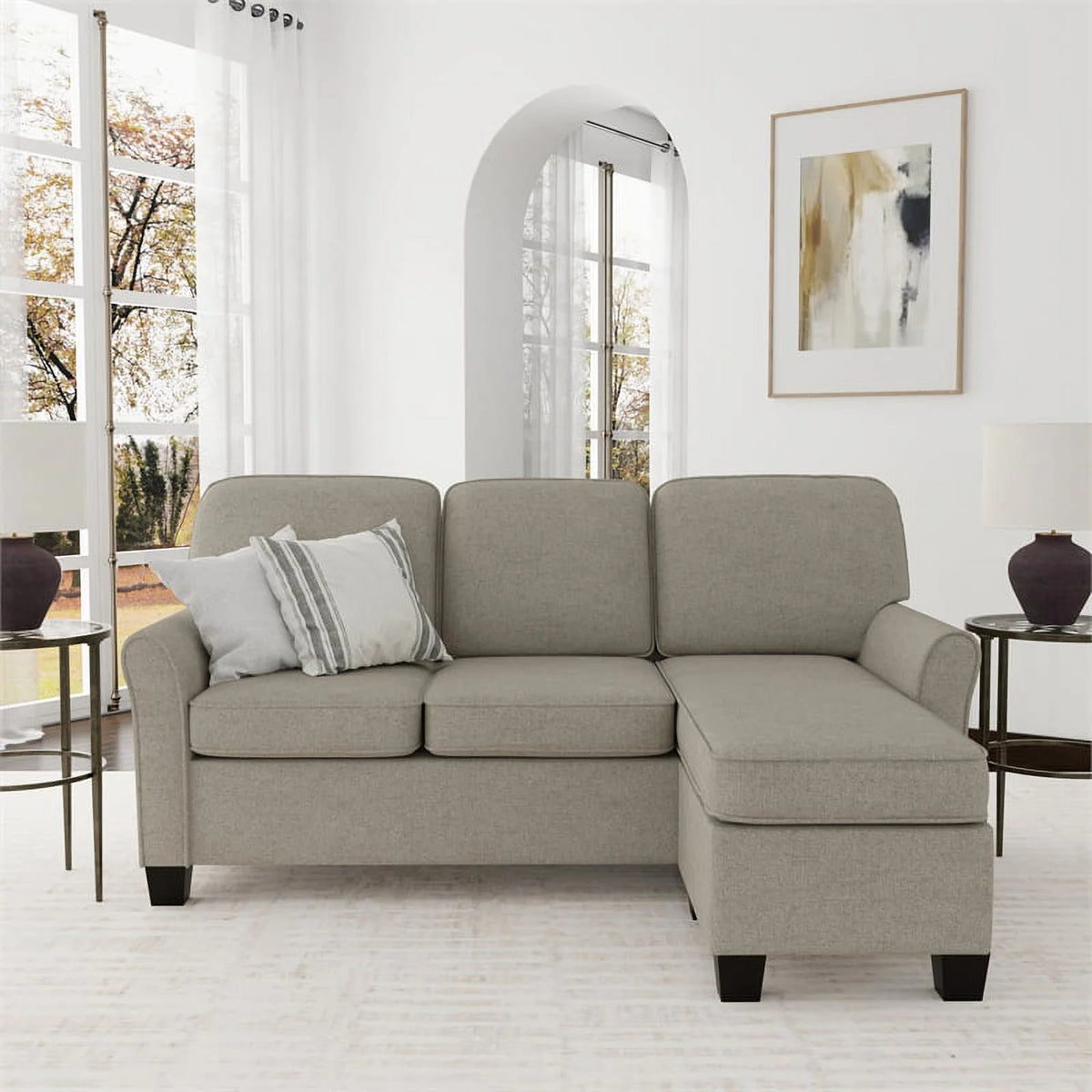 Reversible Sectional Chaise Greige Brown Fabric Q53179