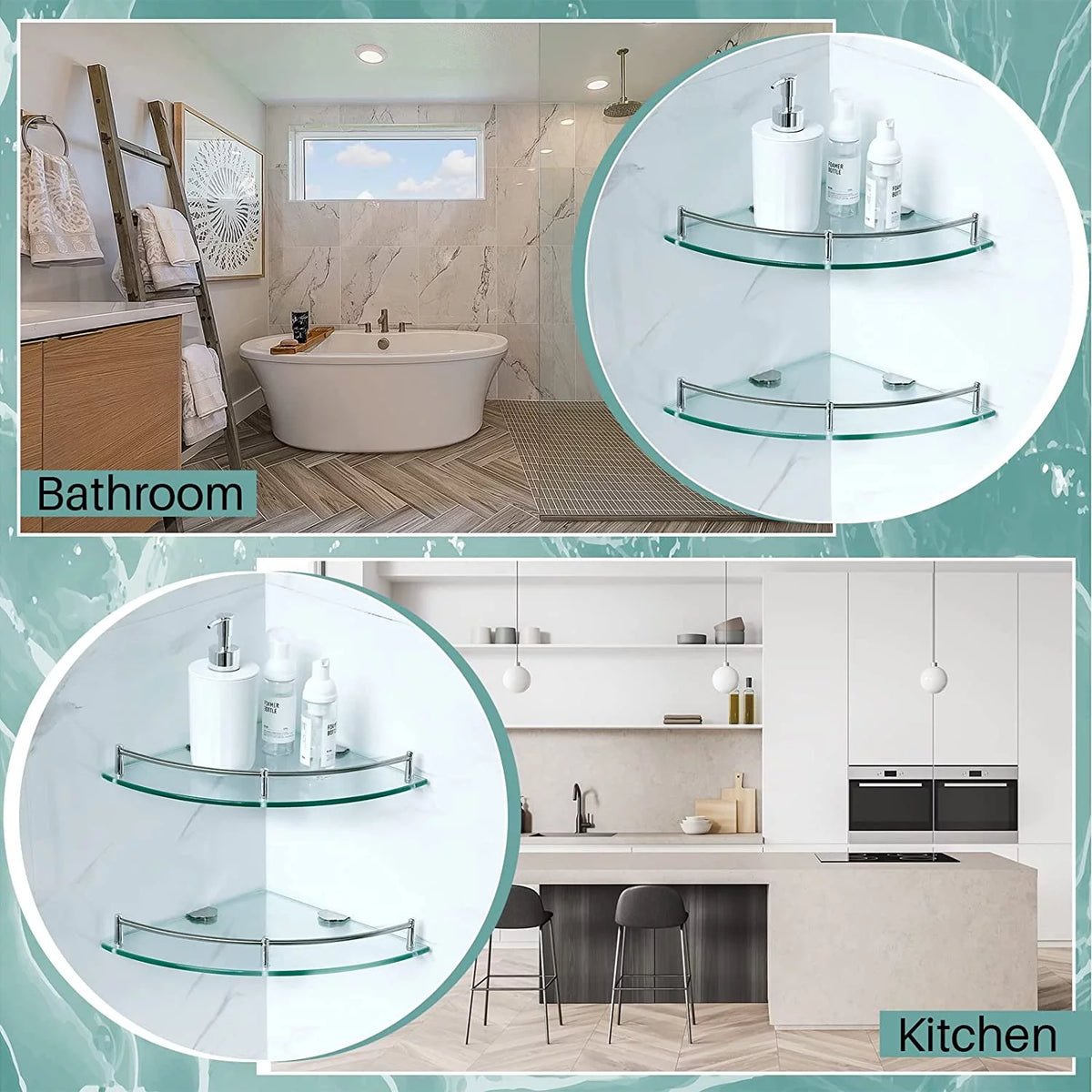 4 Pack Tempered Glass Floating Wall Shelves E334325