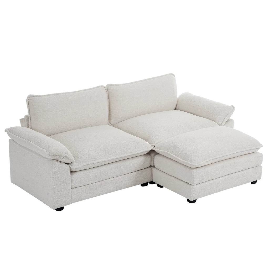 Gray-Blue Chenille L Shaped Sectional Sofa with Ottoman W46496