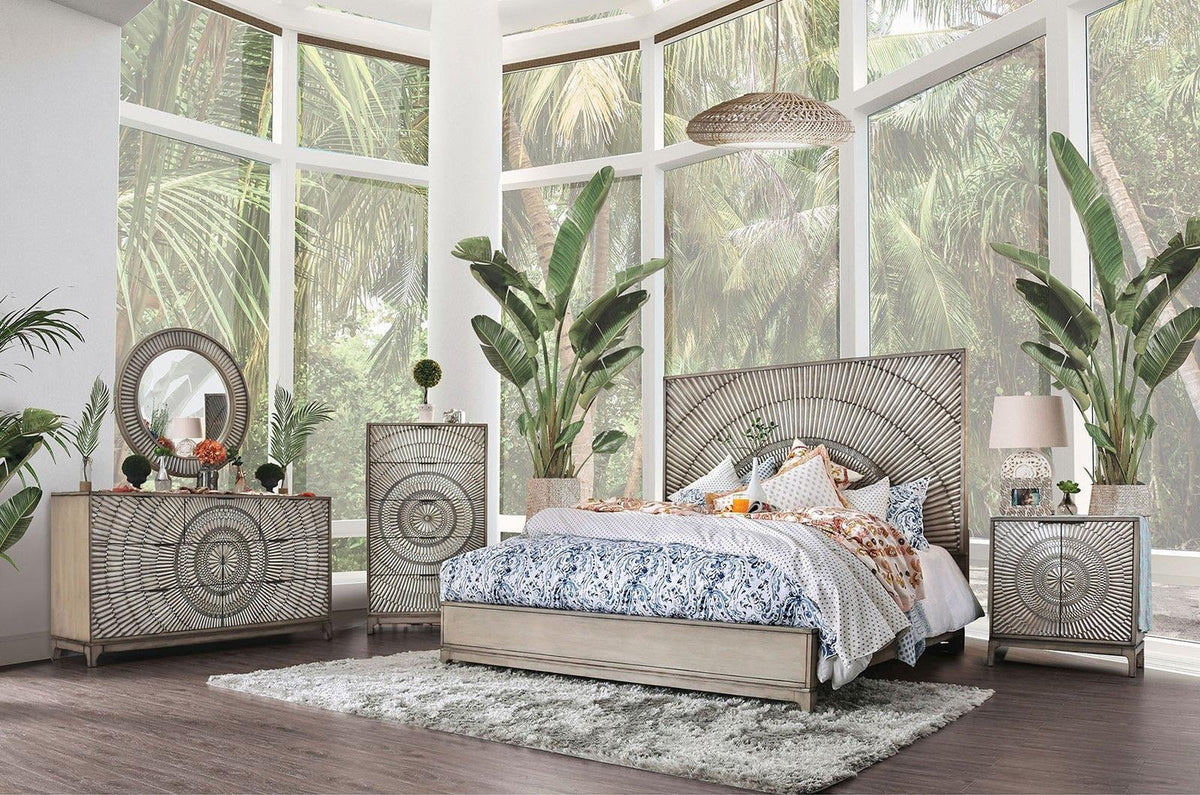 Antique Gray Solid Wood King Bedroom Set 5pcs V1509