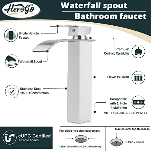 Brushed Nickel Stainless Steel Waterfall Single Handle Vessel Sink Faucet Y142214