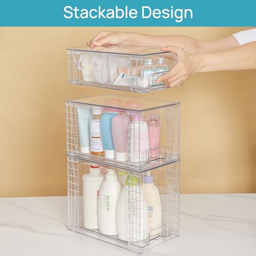 3 Pack Clear Stackable Plastic Storage Drawers D52104