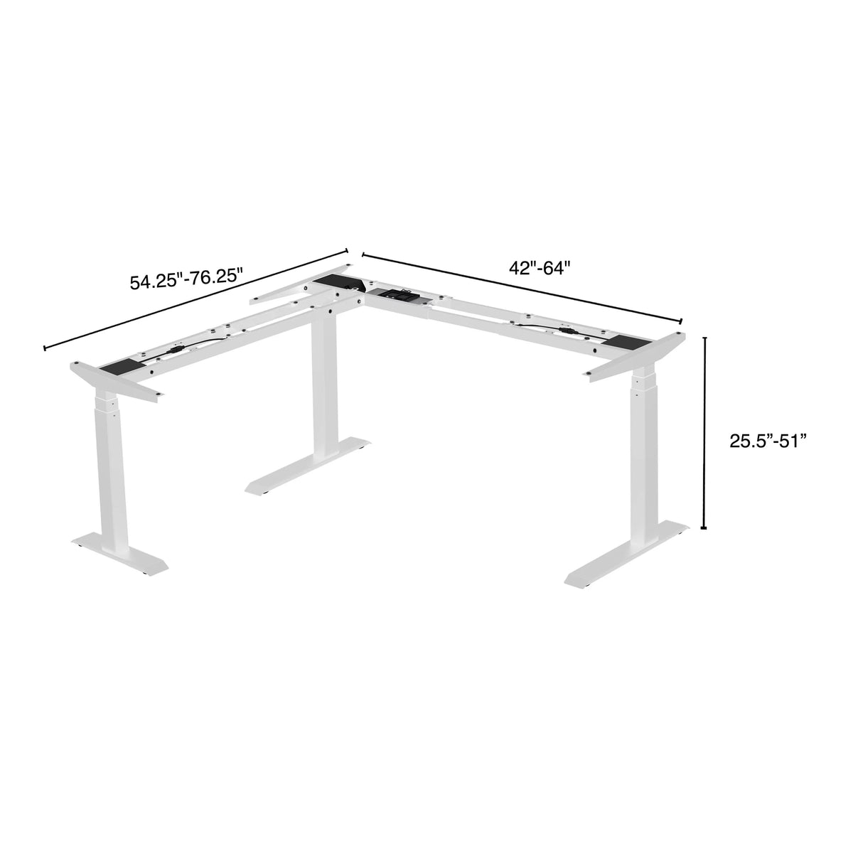 L-Shaped Corner Standing Desk with Adjustable Width, White Frame Only D982860