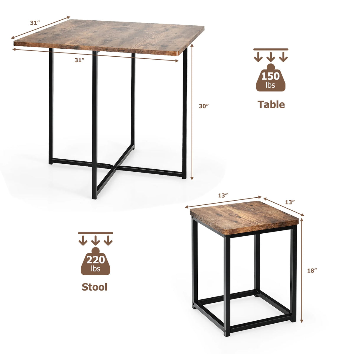 5 Pc Dining Table and 4 Stools Metal Frame Y48218