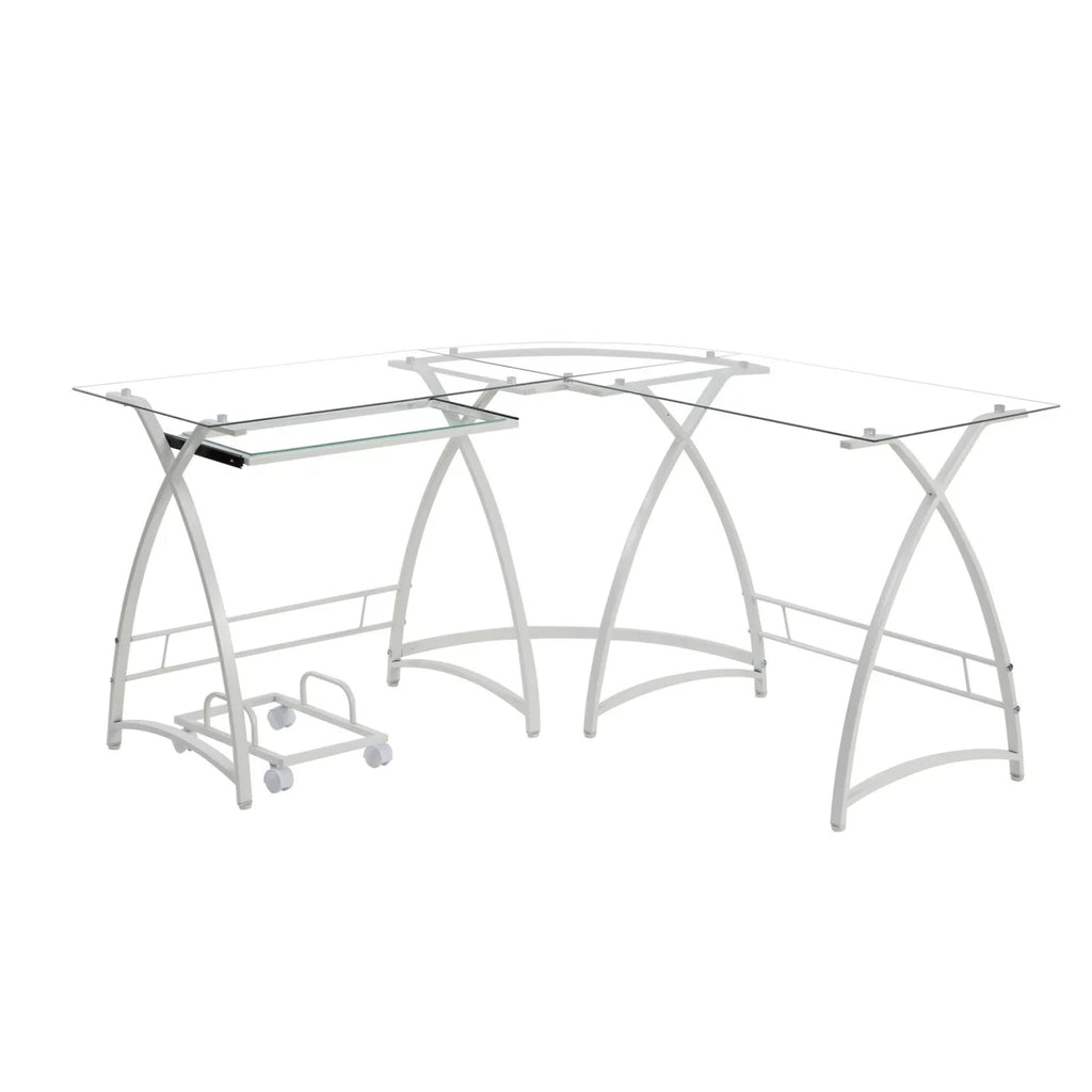 L Shape Computer Desk with CPU Holder and Casters, White D1315