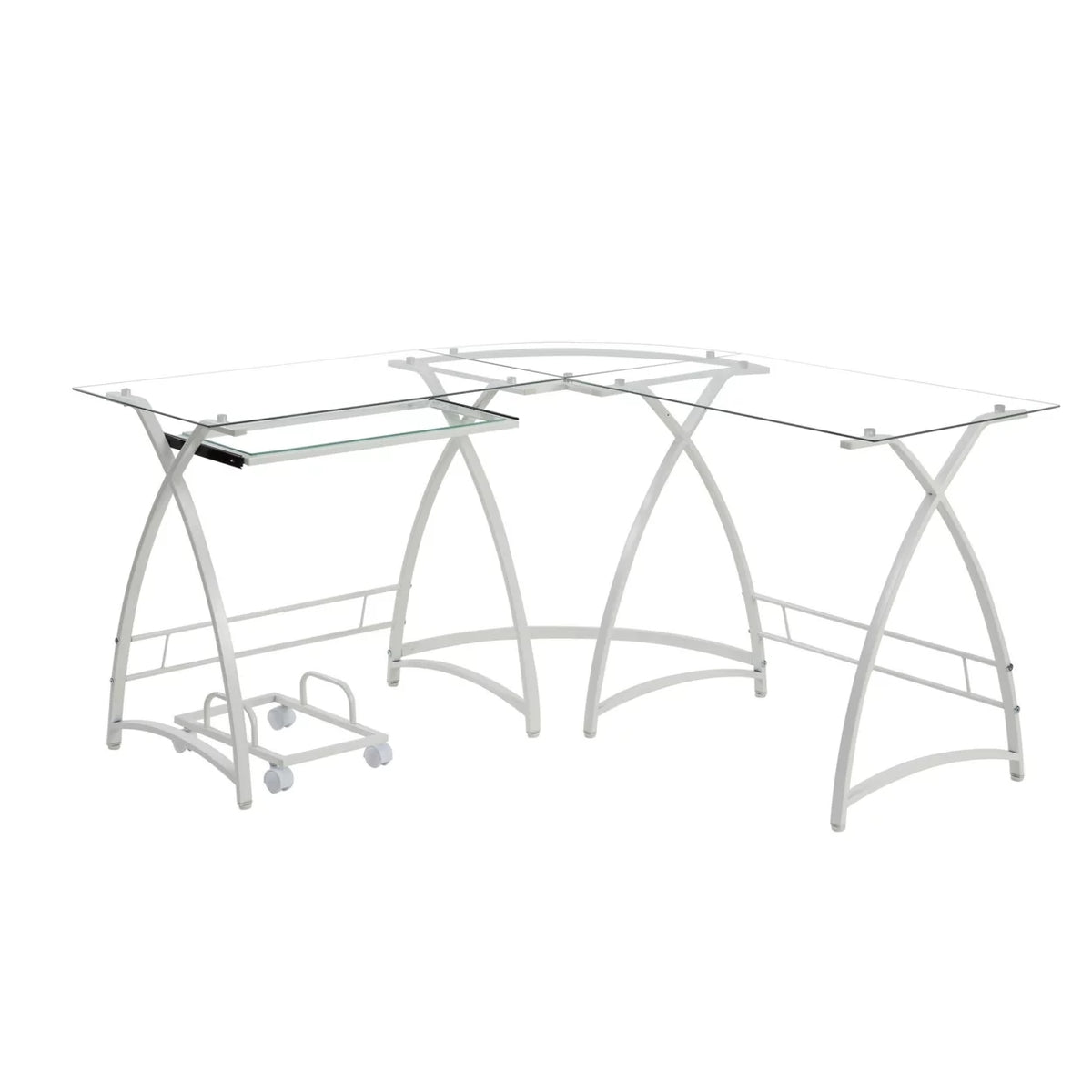 L Shape Computer Desk with CPU Holder and Casters, White D1315
