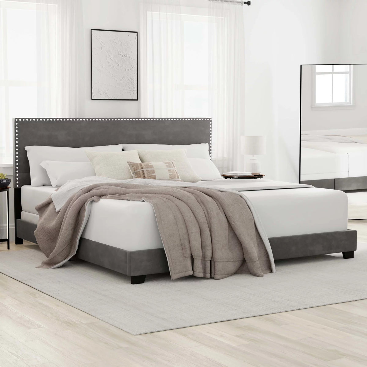 Charcoal Fabric Upholstered Queen Bed E475