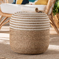 Natural Brown Seagrass and Woven Rope Ottoman Footstool Q657
