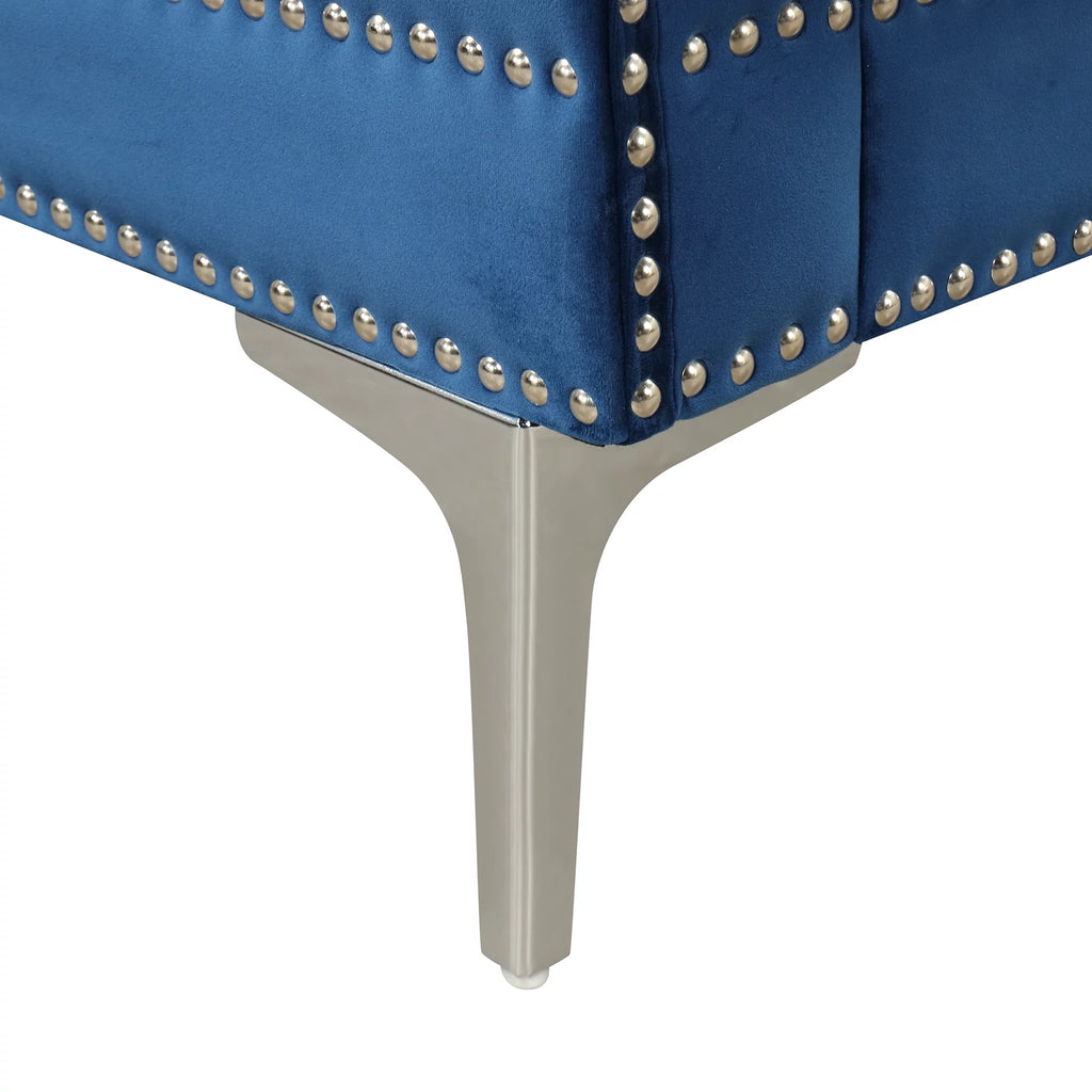 Blue Tufted Plush Upholstered Sofa with Metal Legs P637750