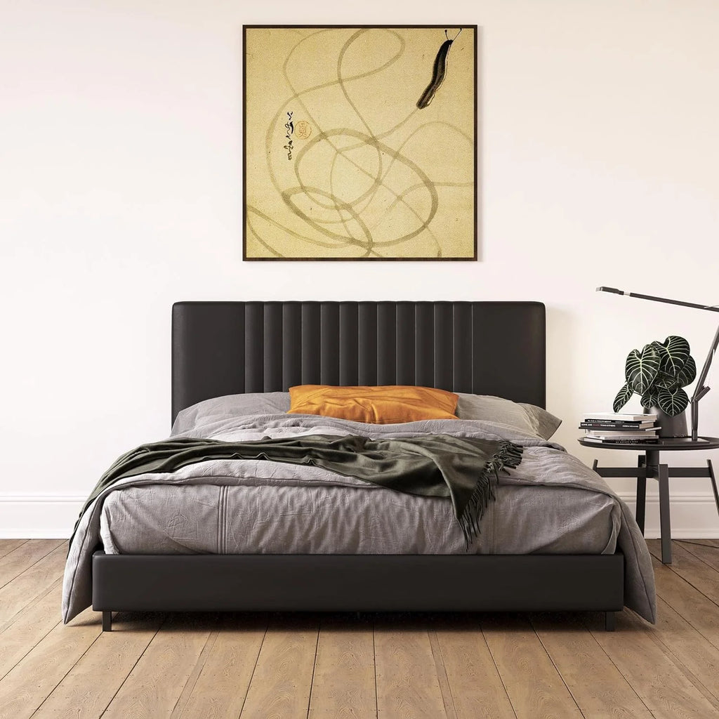 Black Faux Leather Upholstered Full Platform Bed with Tufted Headboard P609091