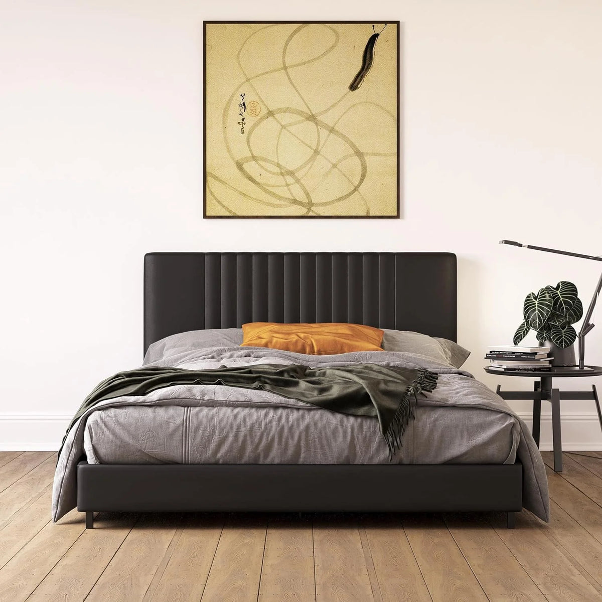 Black Faux Leather Upholstered Full Platform Bed with Tufted Headboard P609091