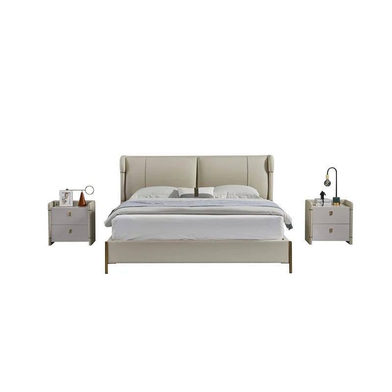 Cream Leather & Metal Cal King Bed P856