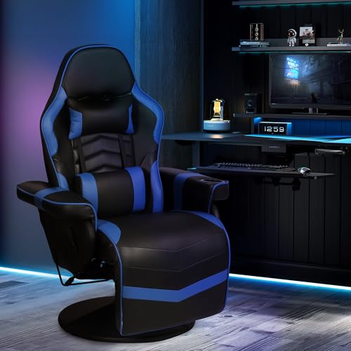 Blue Massage Gaming Chair with Footrest W8656