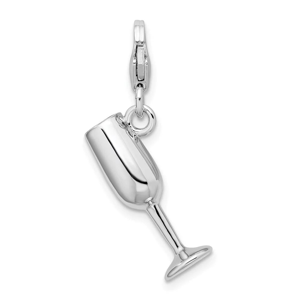 Sterling Silver Enameled Red Wine Glass Charm Pendant L328040