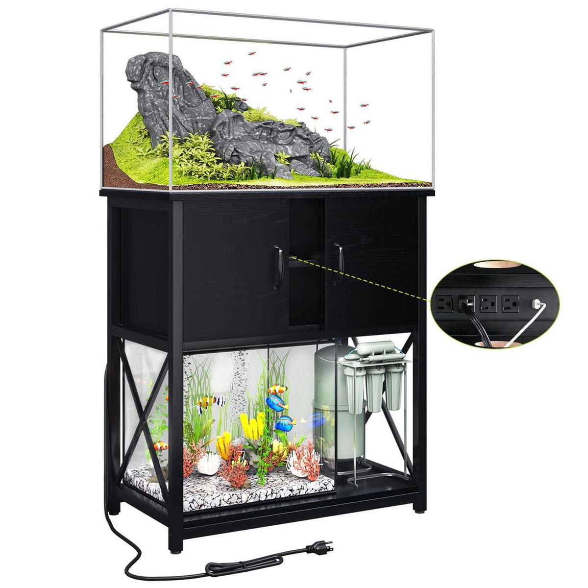10-29 Gallon Aquarium Stand with Cabinet and Power Outlets O9207