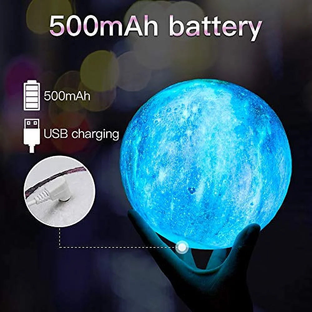 Moon Lamp Kids Night Light 5.9 inch 16 Colors LED 3D Star Moon Light with Wood Stand T282