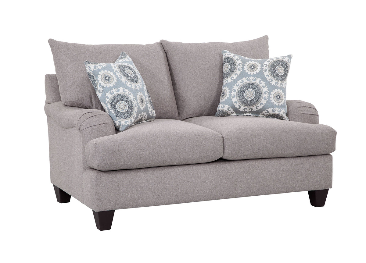 Soft Gray Rolled Arm Loveseat with 2 Accent Pillows D136184