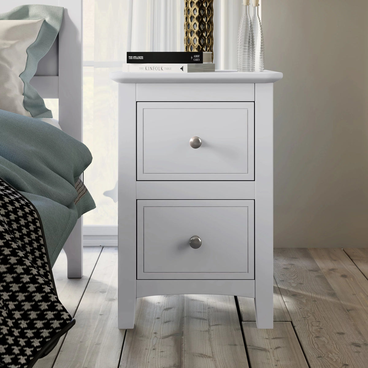 White 2 Drawers Solid Wood Nightstand End Table M637