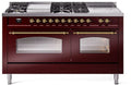 60 Dual Fuel Natural Gas Range in Burgundy with Brass Trim T406214
