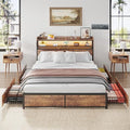 Queen Metal Platform Bed Frame with 4 Drawers and 2-Tier Headboard O540860