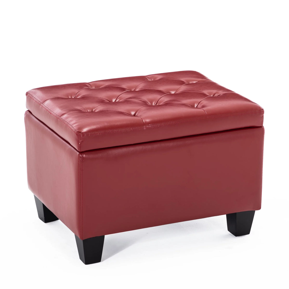 Red Faux Leather Tufted Storage Ottoman X89016