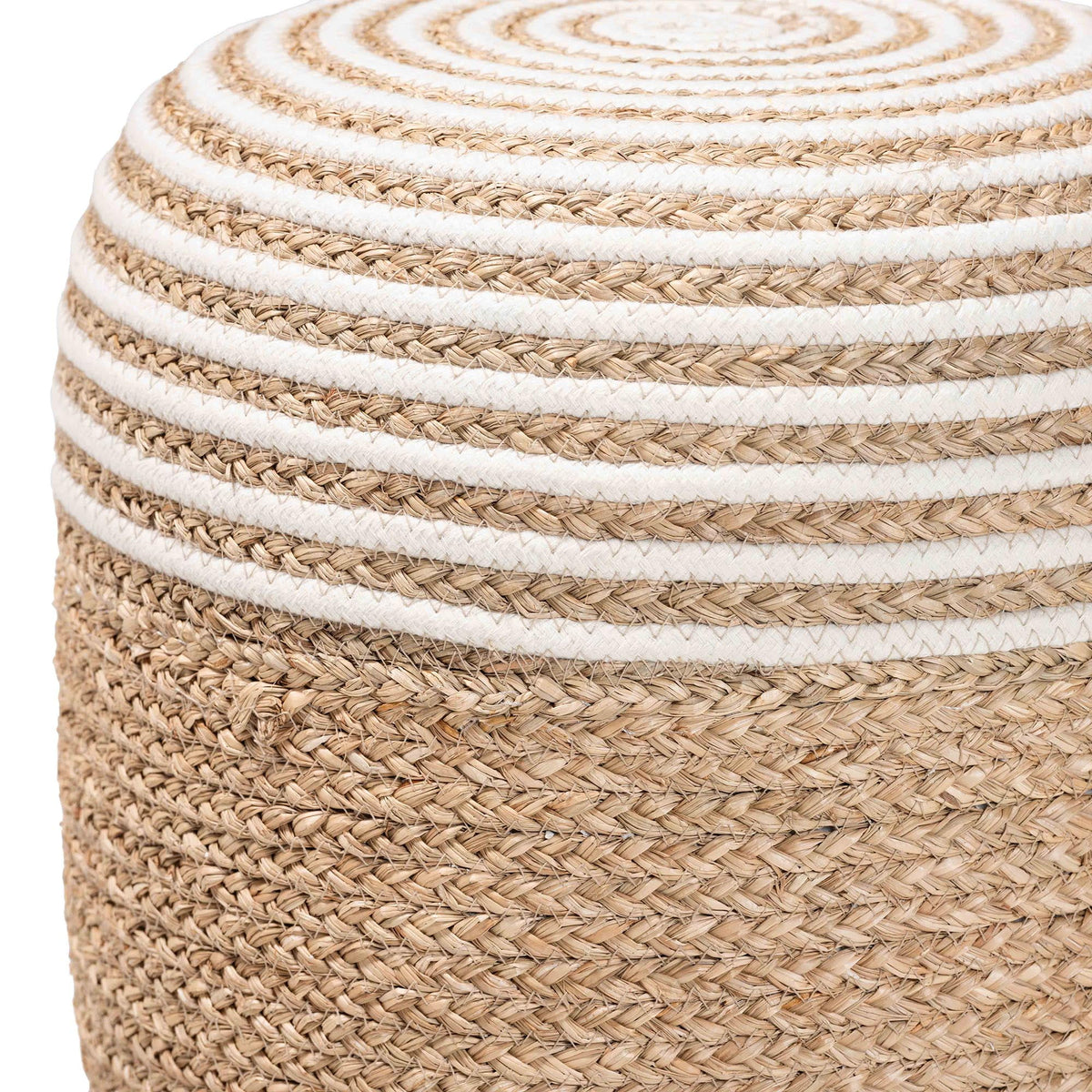 Natural Brown Seagrass and Woven Rope Ottoman Footstool Q657
