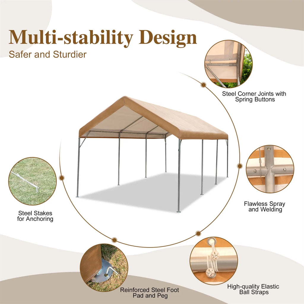 10' X 20’ Heavy Duty Galvanized Carport with 8 Legs I20106