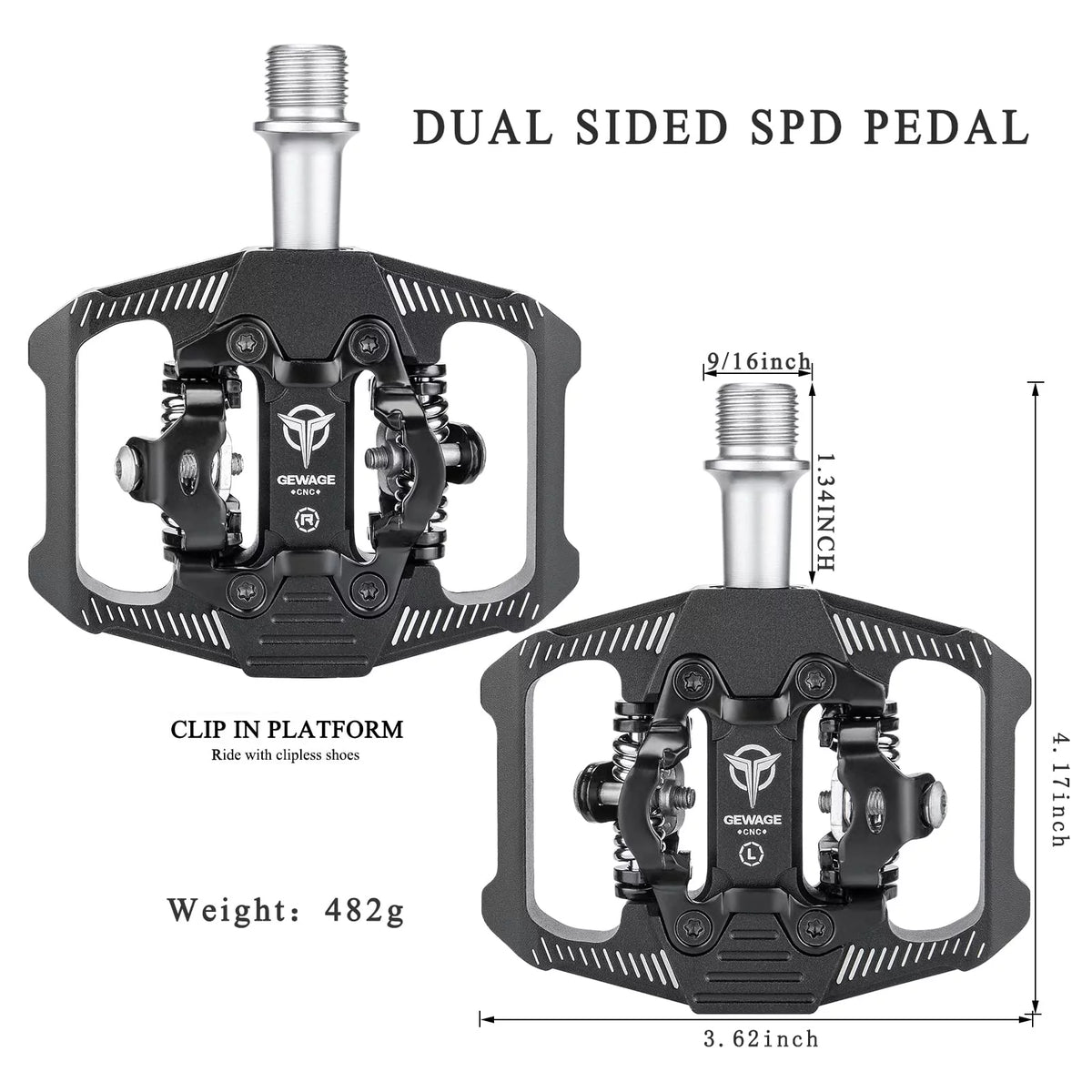 SPD Clipless Bike Pedals 9/16” R602