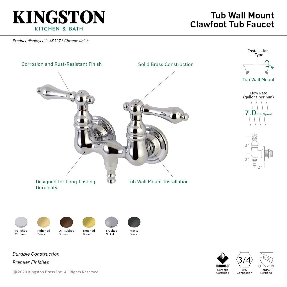 Wall Mount Tub Faucet Polished Brass C7884