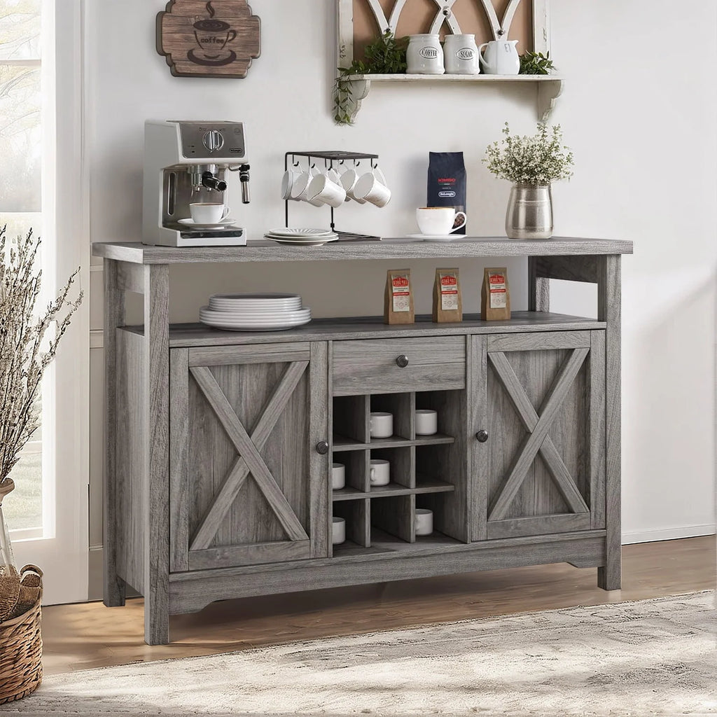 White 47 Kitchen Buffet Storage Cabinet with Barn Door Y619