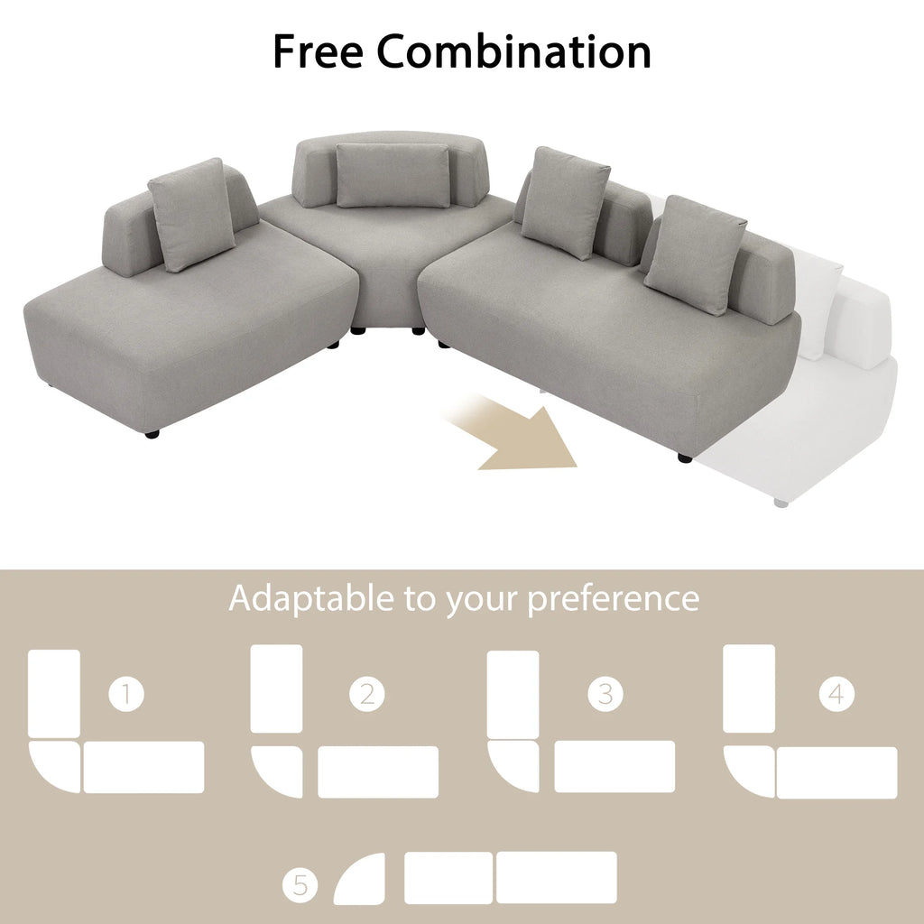92.51" 3-Piece Grey Sectional Sofa with Removable Pillows H170