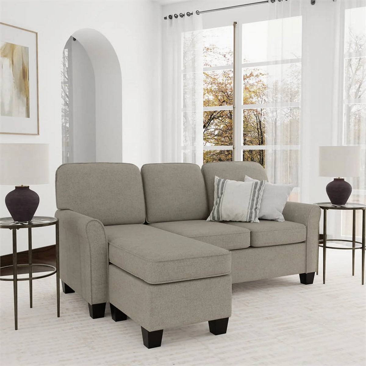 Reversible Sectional Chaise Greige Brown Fabric Q53179